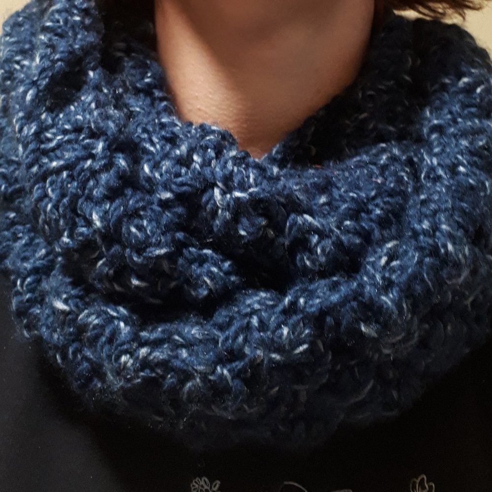 Navy Blue Knit Infinity Scarf Handmade